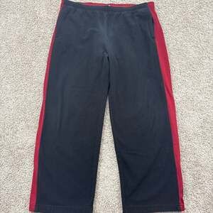 Y2K Old Navy Athletic Track Pants Mens XL Black Red Stripe Mesh Panel Wide Leg